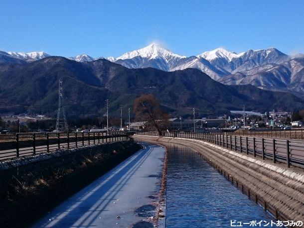 常念岳に向かって