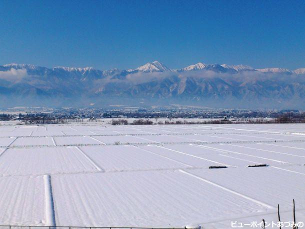 雪原に浮かぶ常念岳