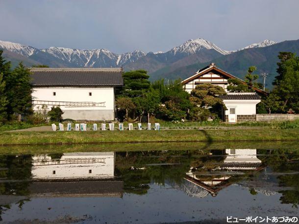 土蔵と民家と常念