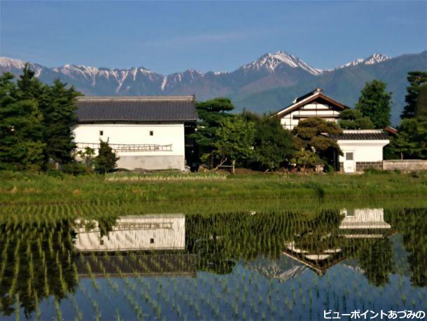 水鏡の土蔵と常念岳